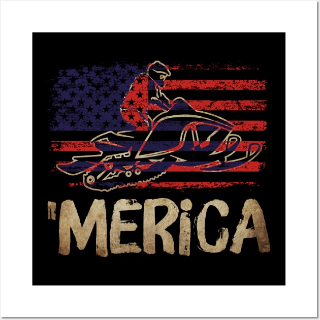 American Flag Snowmobile Winter Snowmobiling Wall Art by Happy Shirt